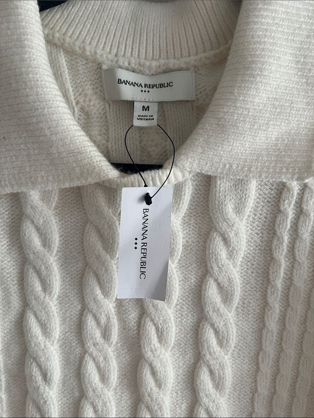 NWT Banana Republic Perfectly Soft Cable Knit Collared Sweater Ivory M - Picture 2 of 8